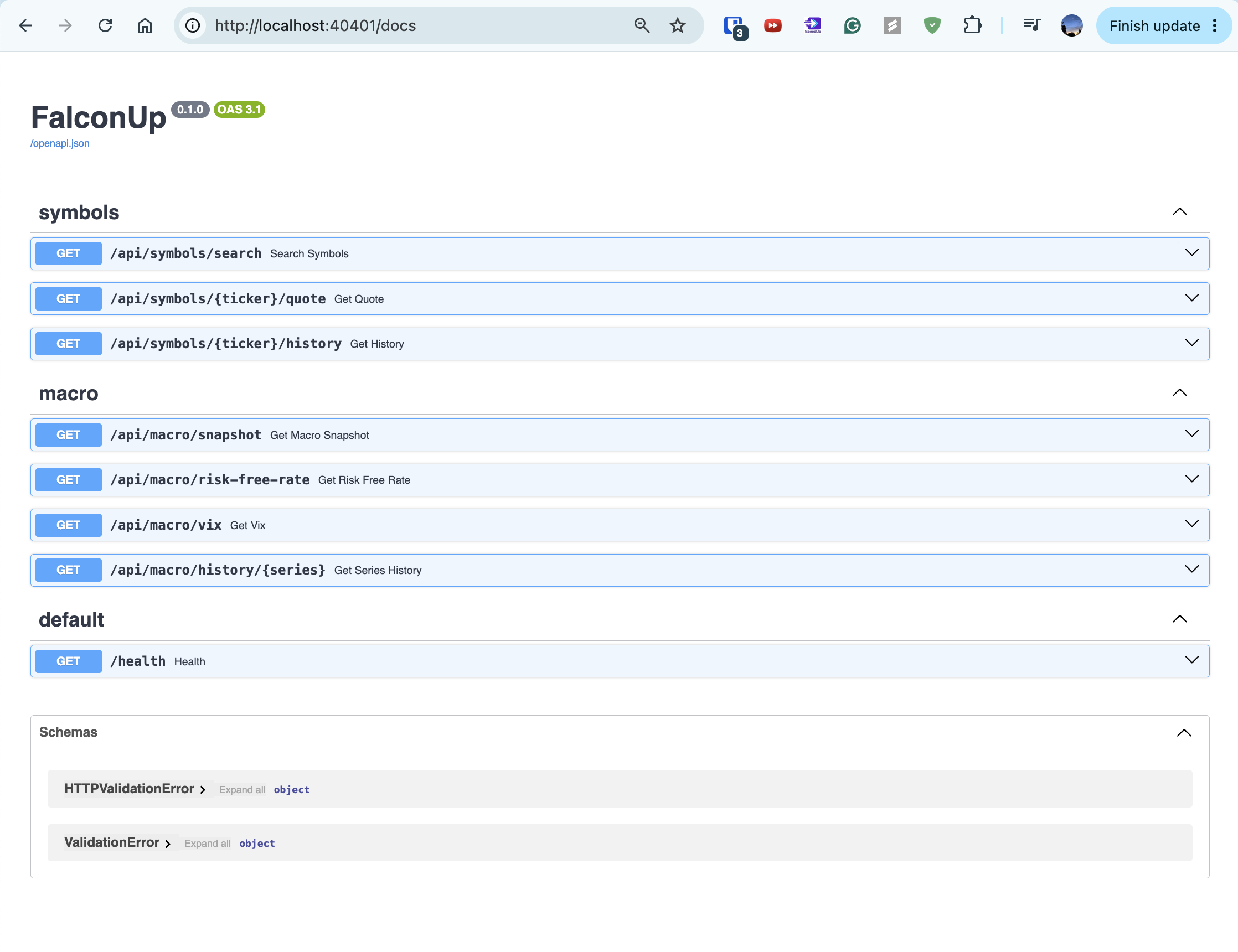 Autogenerated FastAPI docs with the macro endpoints added