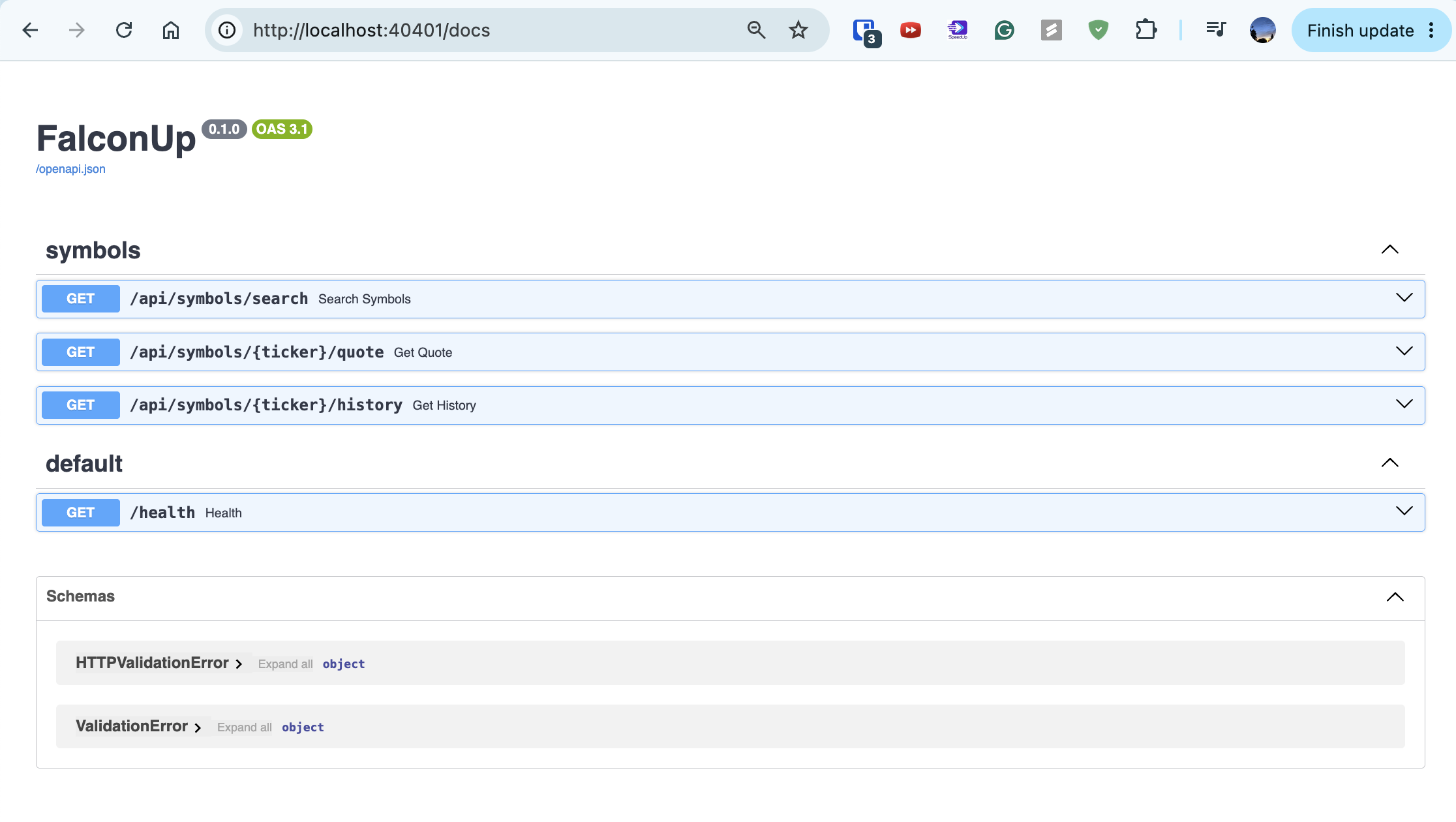 Autogenerated FastAPI docs for the symbols endpoints