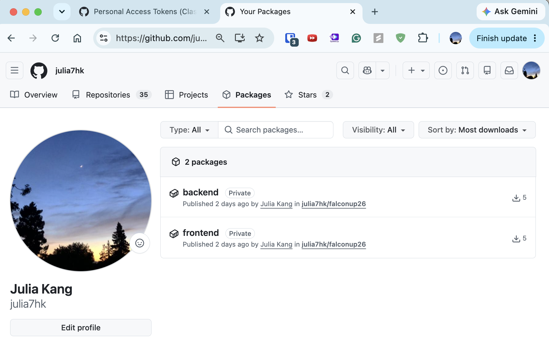 The frontend and backend packages published to ghcr