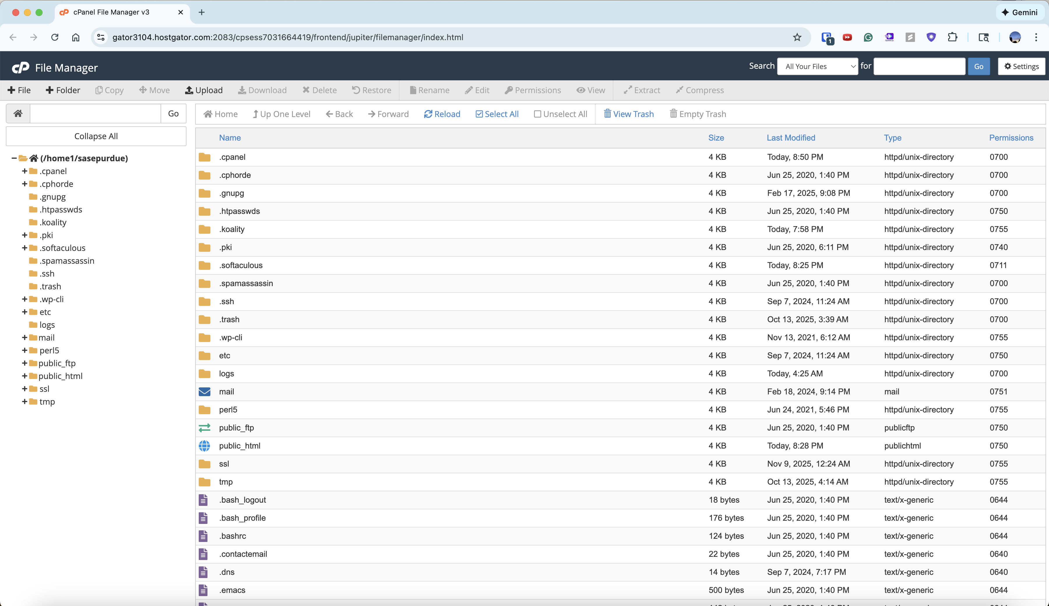 HostGator file manager showing public-html folder