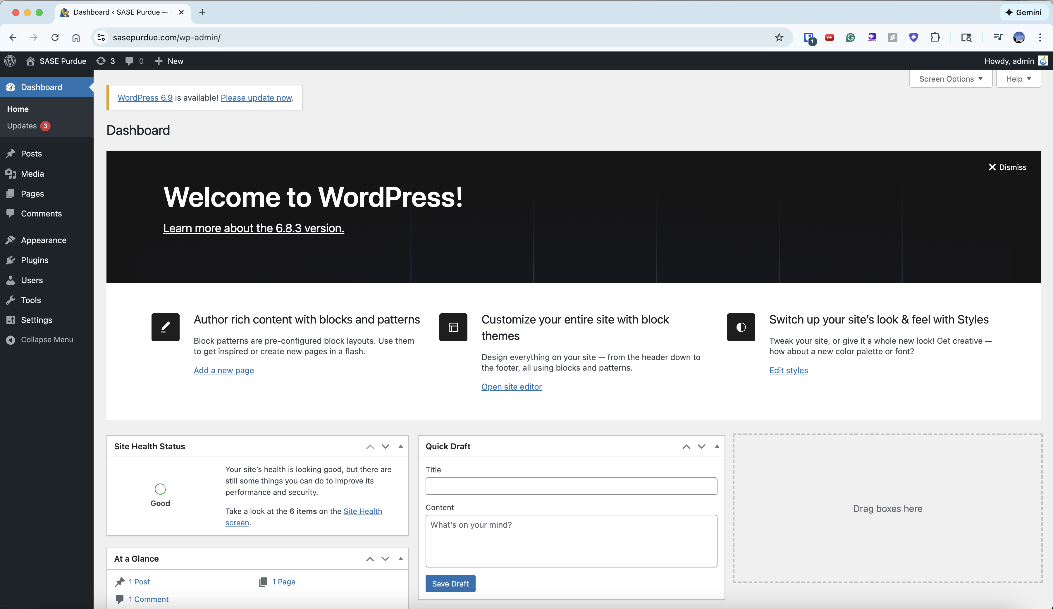 WordPress dashboard