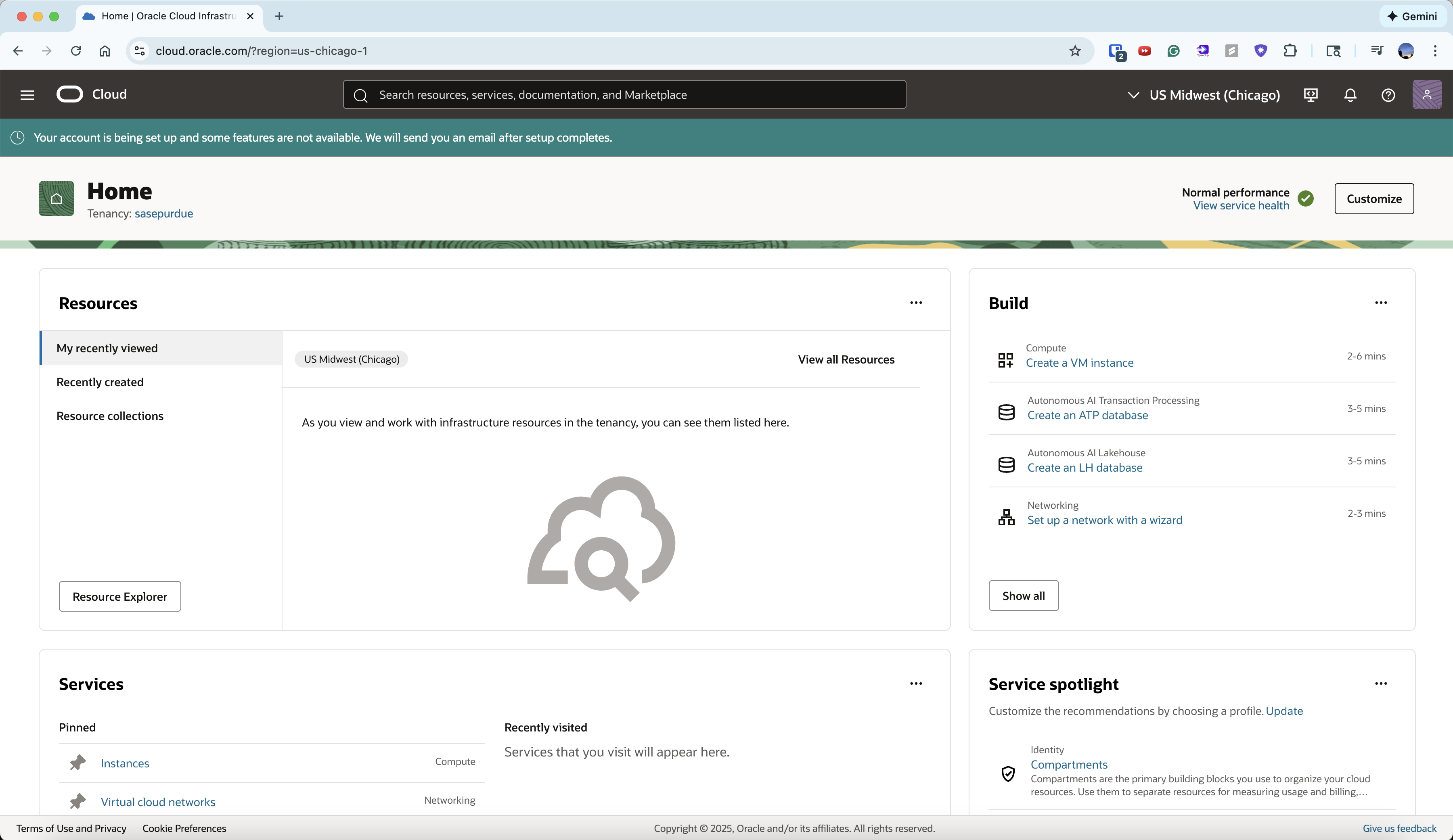 Oracle Cloud dashboard